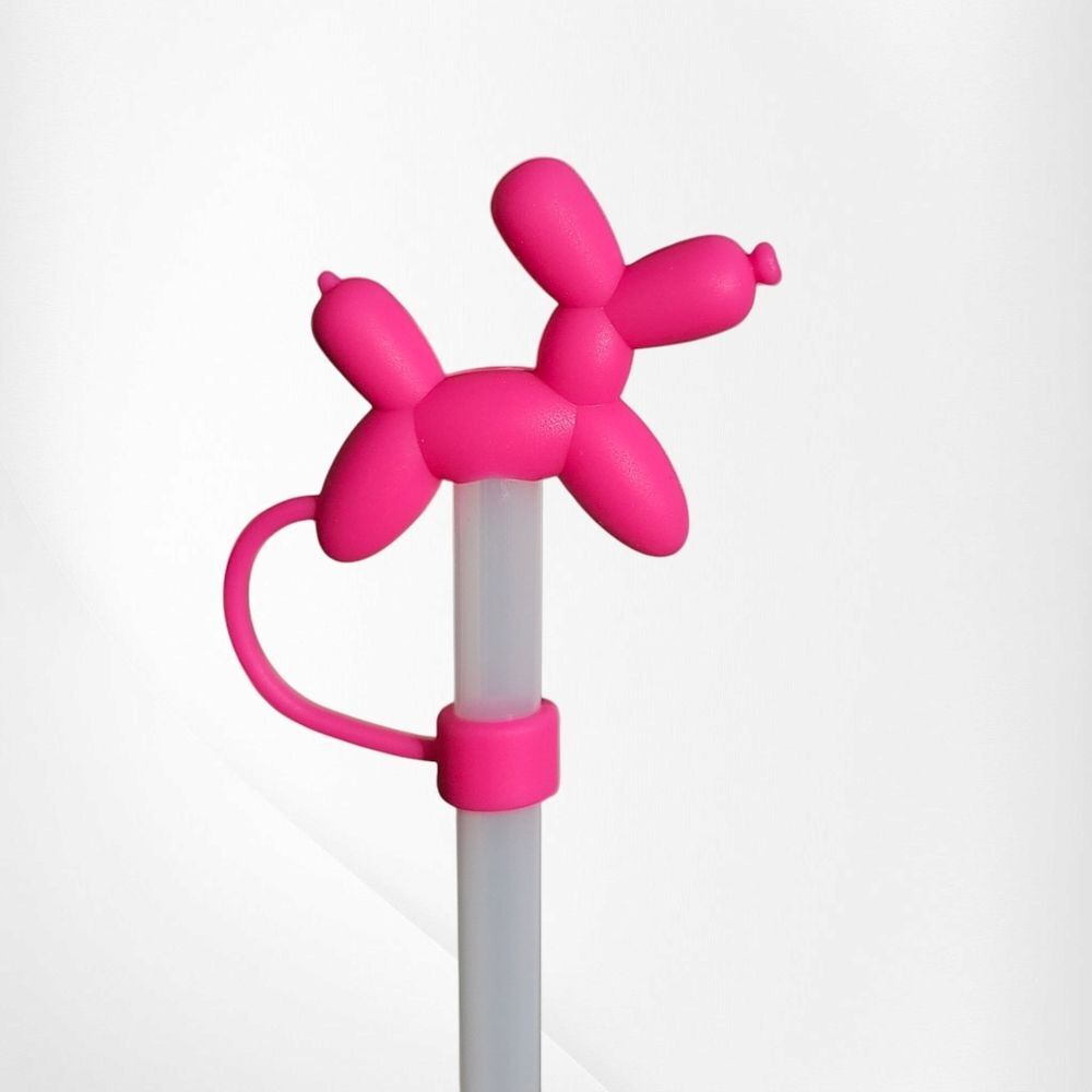 Pink Balloon Dog 3D Silicone Straw Topper - 10mm Straw…